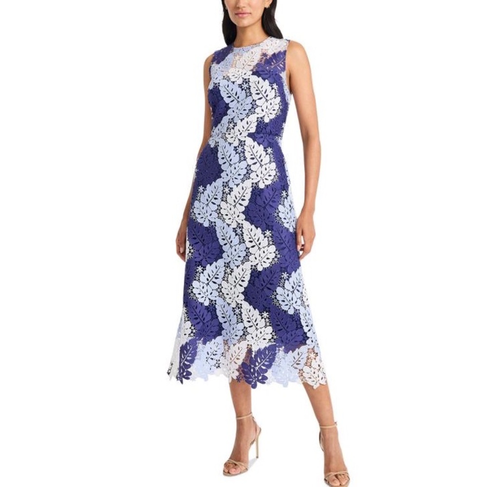 Elegant Blue and White Lace Midi Skirt